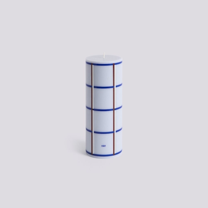 HAY świeca COLUMN M jasnoniebieska, niebieska, bordowa i srebrna.jpg