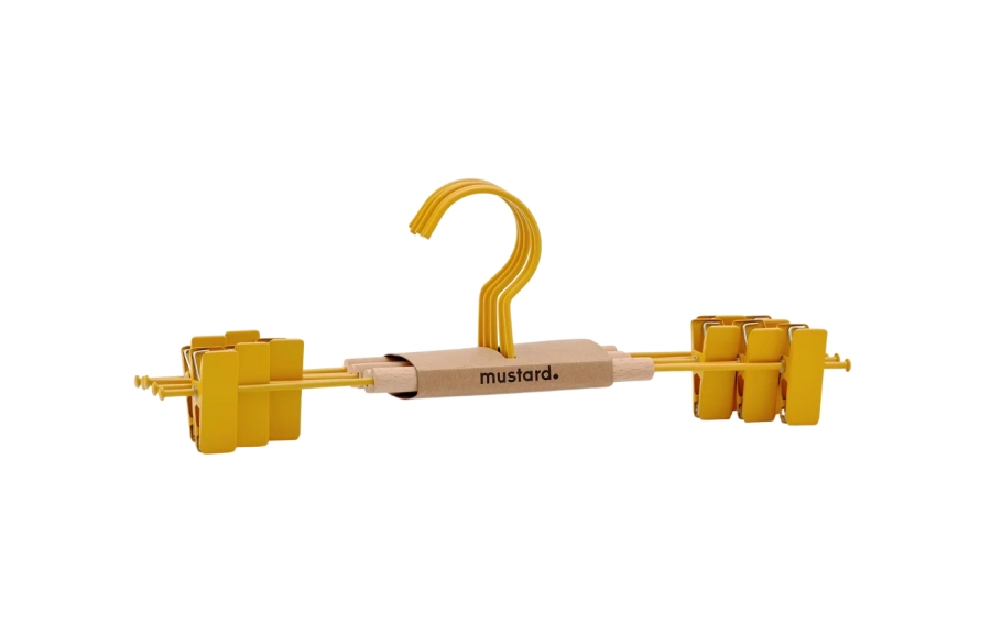 MUSTARD zestaw 5 wieszaków z klipsami THE HANGERS CLIP mustard.webp