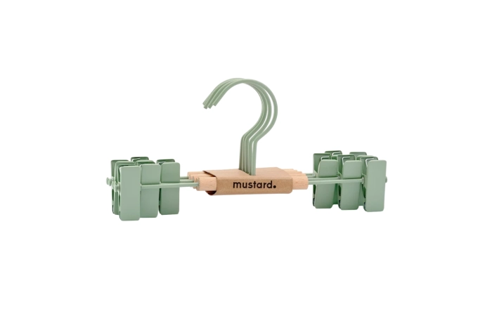 MUSTARD zestaw 5 wieszaków dziecięcych z klipsami THE HANGERS CLIP sage.webp