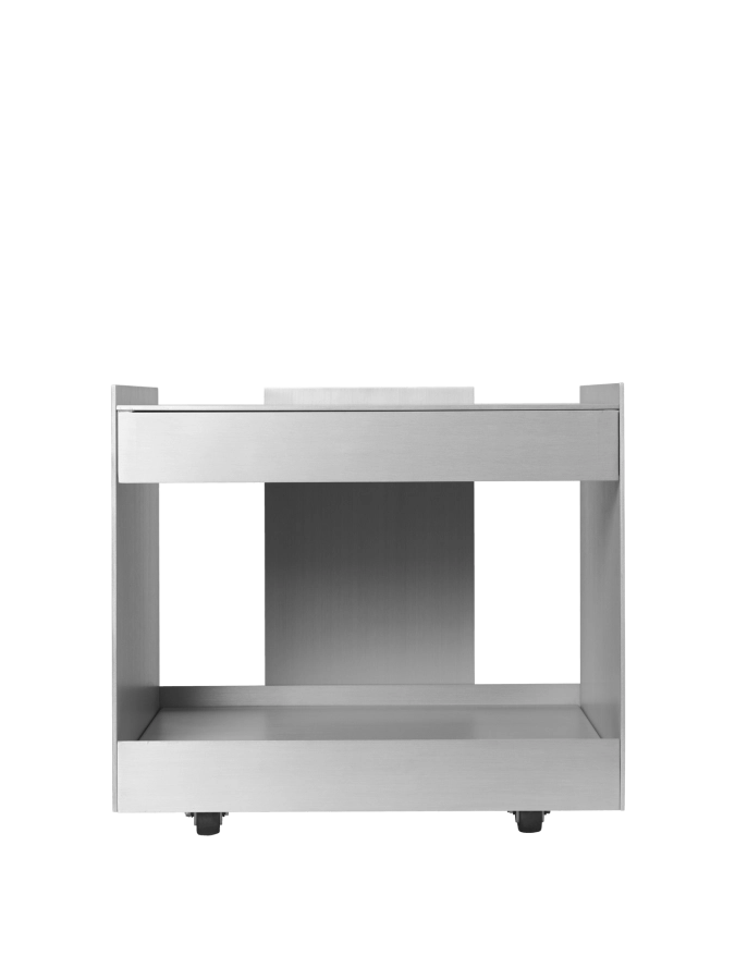 FERM LIVING niski wózek na kółkach LAGER z szufladą – aluminium.png