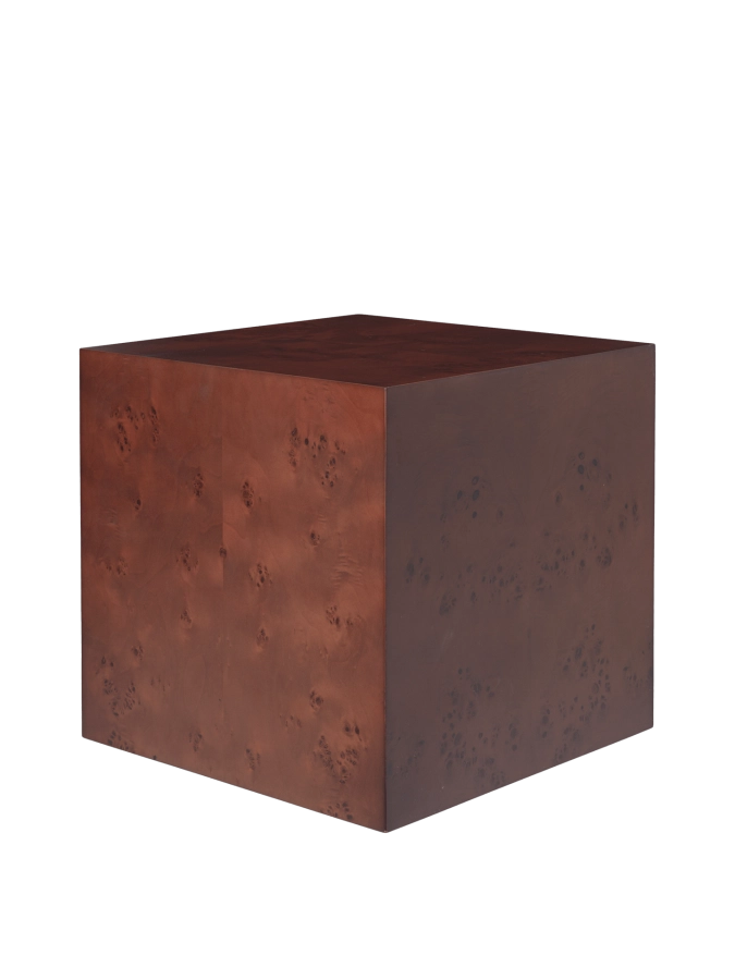 FERM LIVING stolik boczny BURL CUBE ciemny brąz z usłojeniem.png
