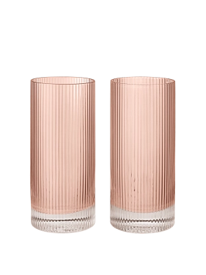 FERM LIVING szklanki highball RIPPLE – zestaw 2 szt. – pudrowy róż