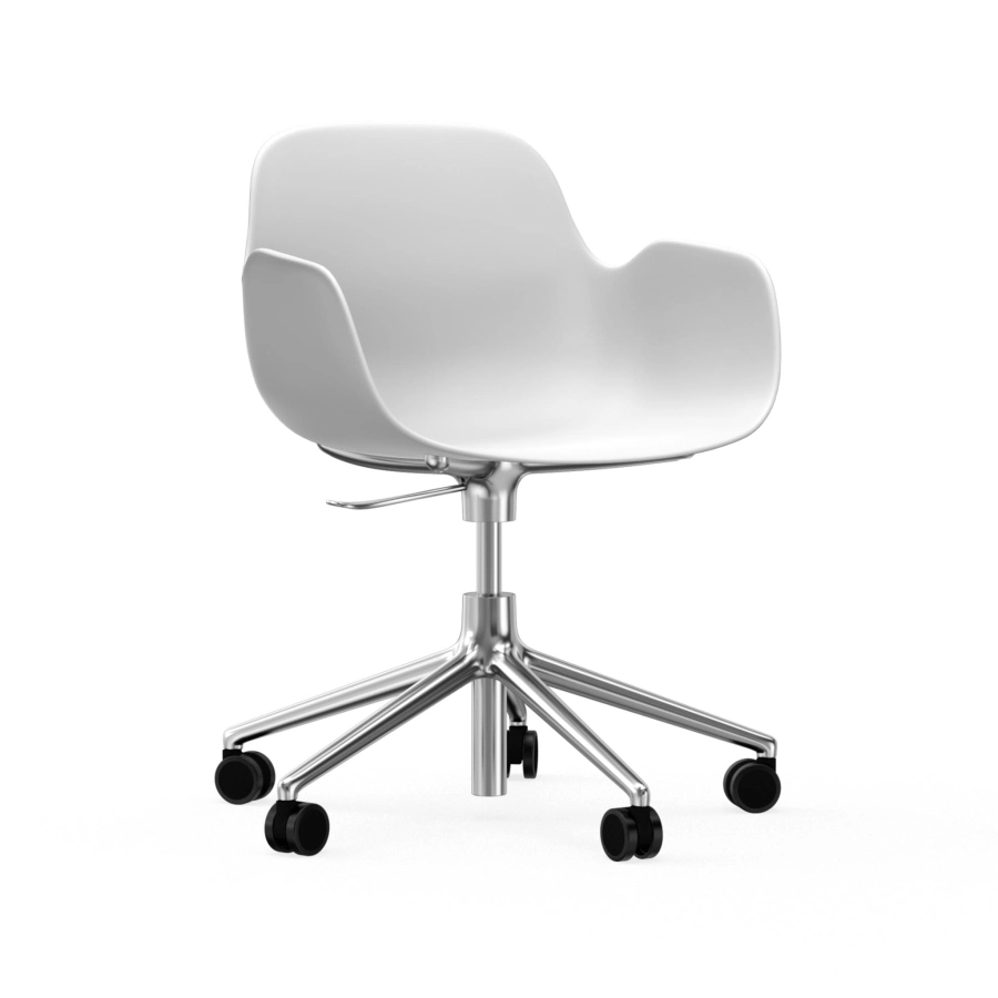 NORMANN COPENHAGEN krzesło na kółkach z regulacją wysokości z podłokietnikami FORM SWIVEL 5W aluminium/białe