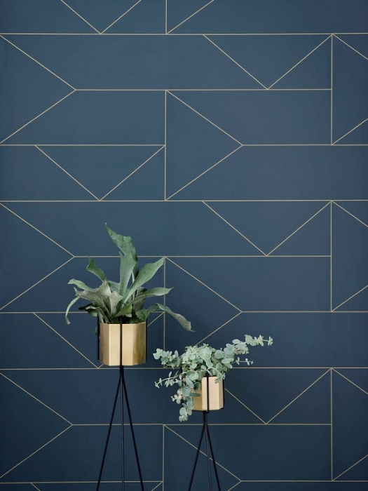 FERM LIVING tapeta LINES granatowa
