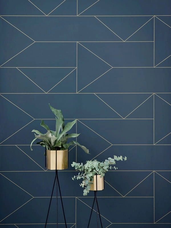 FERM LIVING tapeta LINES granatowa